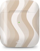 xoxo Wildhearts hoesje geschikt voor Airpods 1/2 - Minimal Nude - Ook als telefoonhoesje verkrijgbaar - schokbestendige case geschikt voor Airpod 1 en 2 - koptelefoon case - Beschermhoes met golvende print - golven - wit / beige