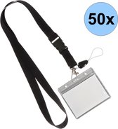 Fako Bijoux® - Keycord + Badgehouder Plastic XL - Sleutelkoord - Badgehouder - 51cm - 20mm - Zwart - 50 Stuks