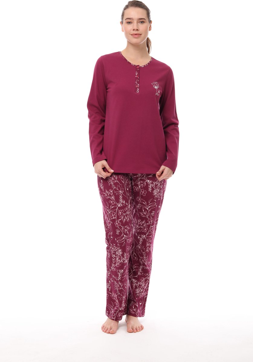 Pijadore - Dames Pyjama Set, Lange Mouwen, Kastanjebruin - L