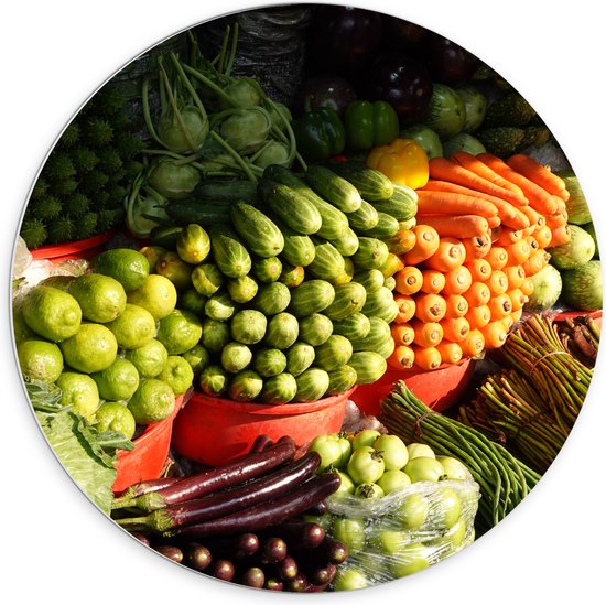 PVC Schuimplaat Muurcirkel - Groente - Fruit - Eten - Markt - 70x70 cm Foto op Muurcirkel (met ophangsysteem)