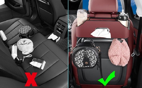 Luxe autostoel organizer met telefoon houder - Auto organizer autostoel met bekerhouder en tissuebox - Zwart - Merkloos