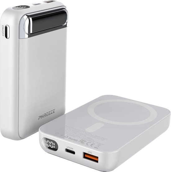 Phreeze MagSafe Powerbank 10000 mAh (15 Watt Oplader) – 20 Watt USB-C Poort - Klein Formaat - Magnetisch & Draadloos – Voor iPhone 12, 13, 14, 15