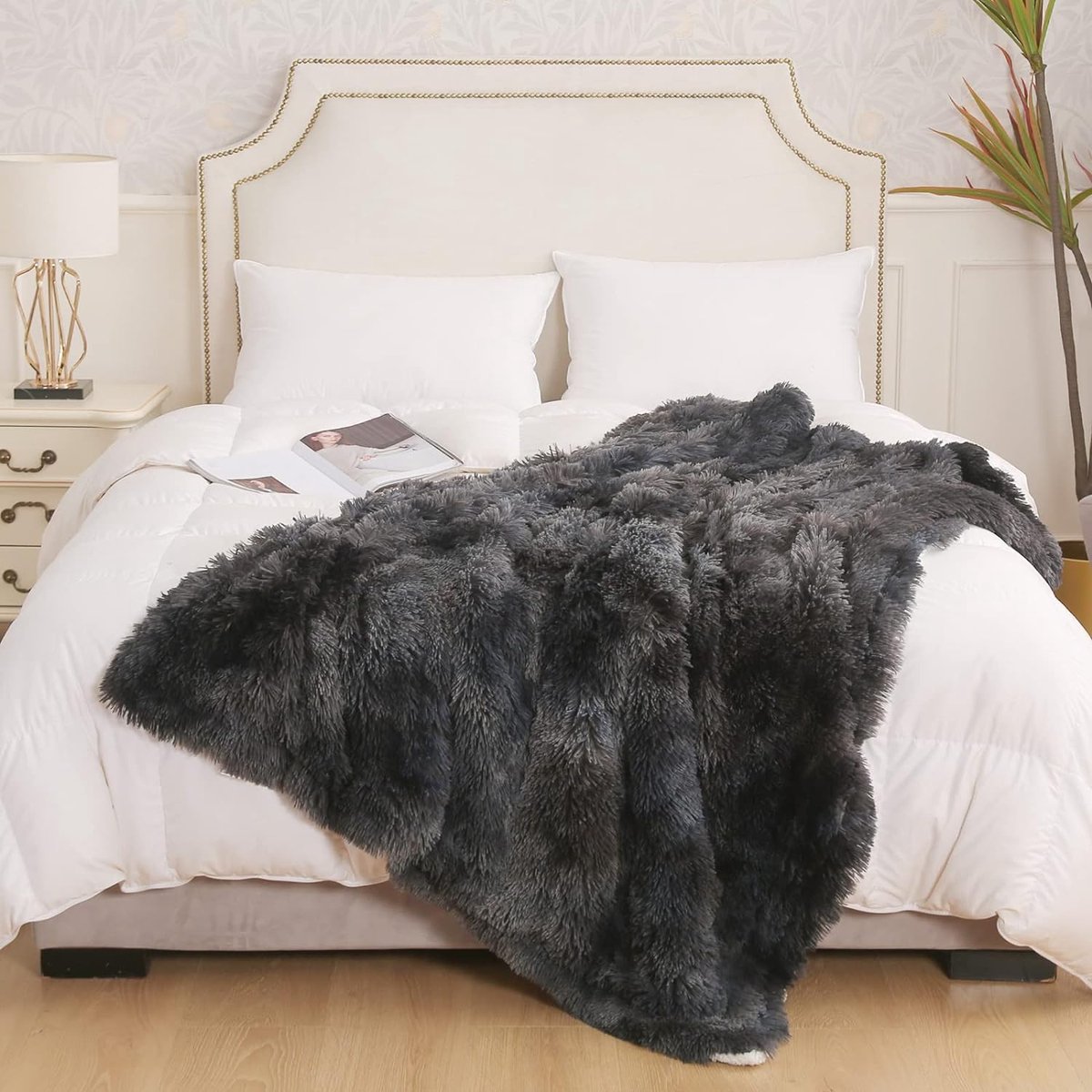 Faux knuffeldeken wollig, super zacht, pluche, dik en elegant, lange haren, shaggy deken, warme gezellige omkeerbare pluizige deken voor bank en bed (Tie Dye donkergrijs, 130 x 150 cm)