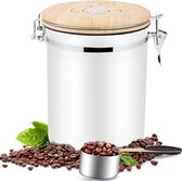 Luchtdichte koffiebus 1 kg bonen - roestvrijstalen koffiecontainer met maatlepel, deksel van houtnerf 2800 ml