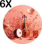 BWK Stevige Ronde Placemat - Zalm Oranje Kleurige Muziek - Set van 6 Placemats - 40x40 cm - 1 mm dik Polystyreen - Afneembaar