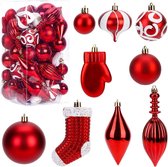 50 stuks kerstversieringen om op te hangen, onbreekbare ornamenten, ballen, kerstballen, set voor vakantie, feest, kerstboomversiering (rood)