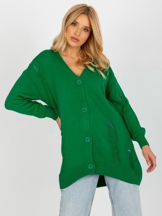 Dames Groene Gebreide Vest met Knopen One Size