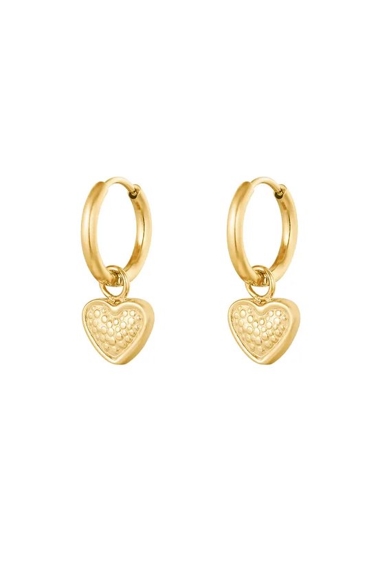 Earrings heart with print - Yehwang - Oorbellen - 0,80 x 2 cm - Stainless Steel - Goud