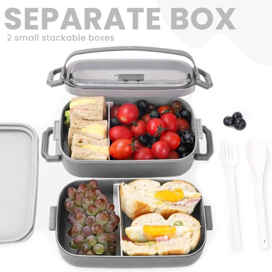 Bugucat Lunchbox voor kinderen, 1330 ml, lekvrij, met 6 vakken, blauw
