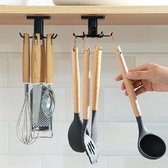 Narimano® 360° draaibare keukengerei, haken voor keukengerei met 6 haken, geen boren, opbergrek voor keuken/badkamer/garderobe (zwart).