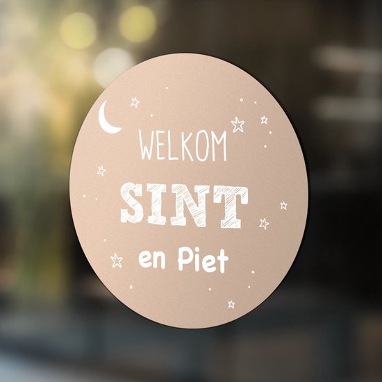 Label2X - Sticker Welkom Sint en Piet - Raamsticker - Sinterklaas 50 cm Beige - Sinterklaas decoratie - Sinterklaas versiering
