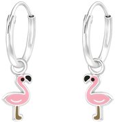 Joy|S - Zilveren vogel bedel oorbellen - flamingo - oorringen