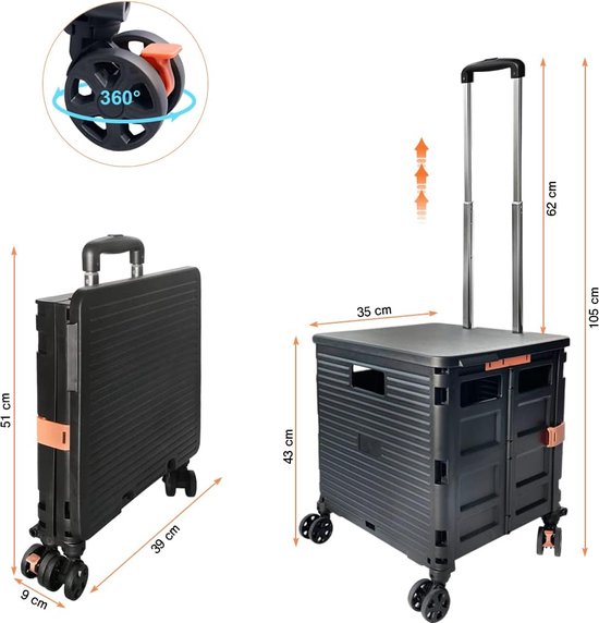 Chariot De Courses Pliable HOMCOM 40L - Sac Isotherme, Poignée Réglable, 25kg Charge