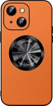 Sulada Soft case Microfiber leer en shockproof en lensbeschermer met magnetische ring voor de iPhone 15 Orange