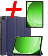 Hoesje Geschikt voor Samsung Galaxy Tab A9 Plus Hoes Case Tablet Hoesje Tri-fold Met Screenprotector - Hoes Geschikt voor Samsung Tab A9 Plus Hoesje Hard Cover Bookcase Hoes - Donkerblauw