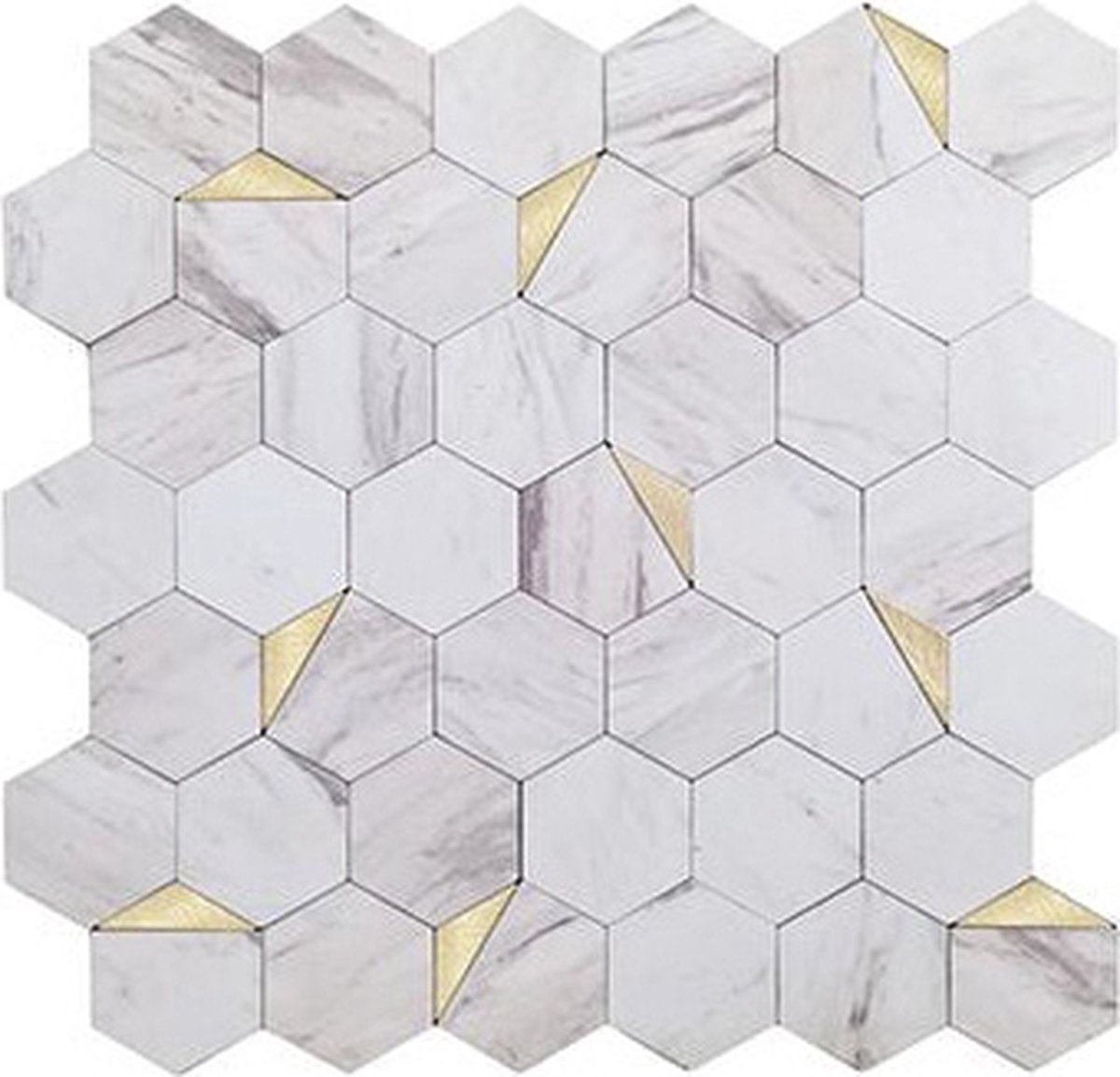 Zelfklevende Mozaïek Steenstrip Hexagon Goud Wit Marmer