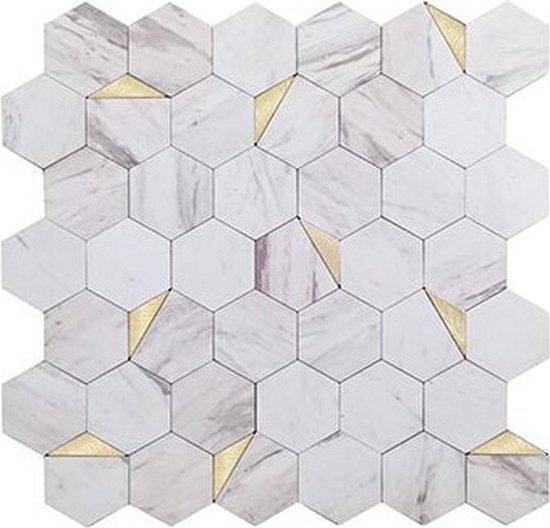 Zelfklevende Mozaïek tegels - Goud Wit Marmer - plaktegels - wandtegels zelfklevend - 28,8x29,2m