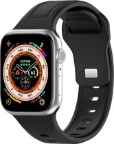 Siliconen bandje - geschikt voor Apple Watch series 1/2/3/4/5/6/7/8/9/SE/SE 2/Ultra/Ultra 2 met case size 42 mm / 44 mm / 45 mm / 49 mm - zwart
