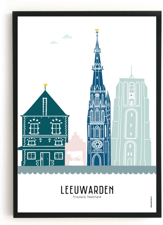 Skyline poster Leeuwarden in kleur | 50x70cm