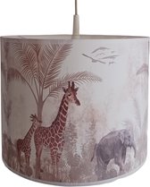 Hanglamp Jungle Giraf met Olifant - lampen - 30x30x24 cm - kinder & babykamer - kunststof - wit - excl. lichtbron