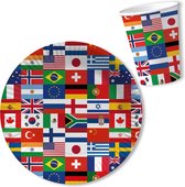 Landen thema feest wegwerp bordjes en bekers - 10x - internationale vlaggen - D23 cm