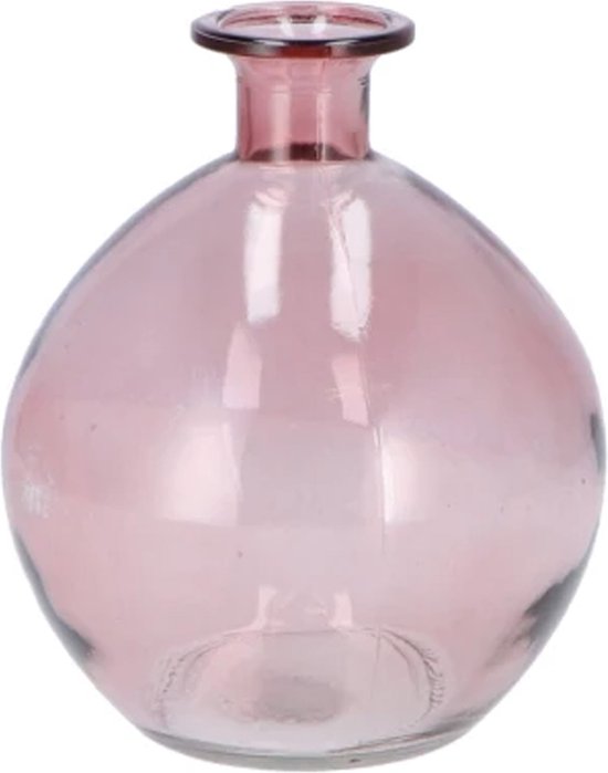 DK Design Bloemenvaas rond model - helder gekleurd glas - zacht roze - D13 x H15 cm