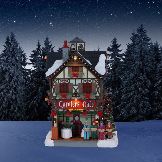 Lemax - 'Carolers Cafe' - Verlicht gebouw - Exclusief adapter (werkt ook op batterijen)
