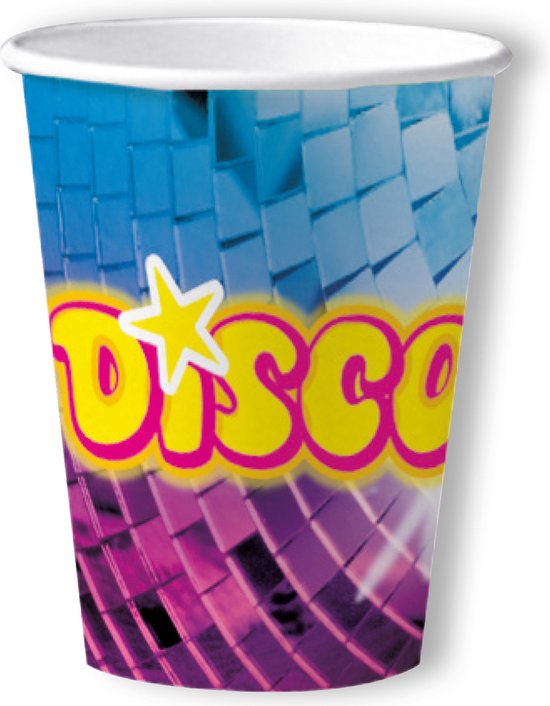 Disco feest wegwerp bekertjes - 10x - 250 ml - karton - jaren 80/disco themafeest