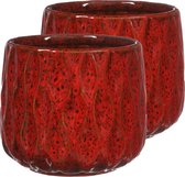 Ideas4seasons Pot de fleur/pot de fleurs - 2x - rouge foncé - pour plante d'intérieur - D15 x H12 cm