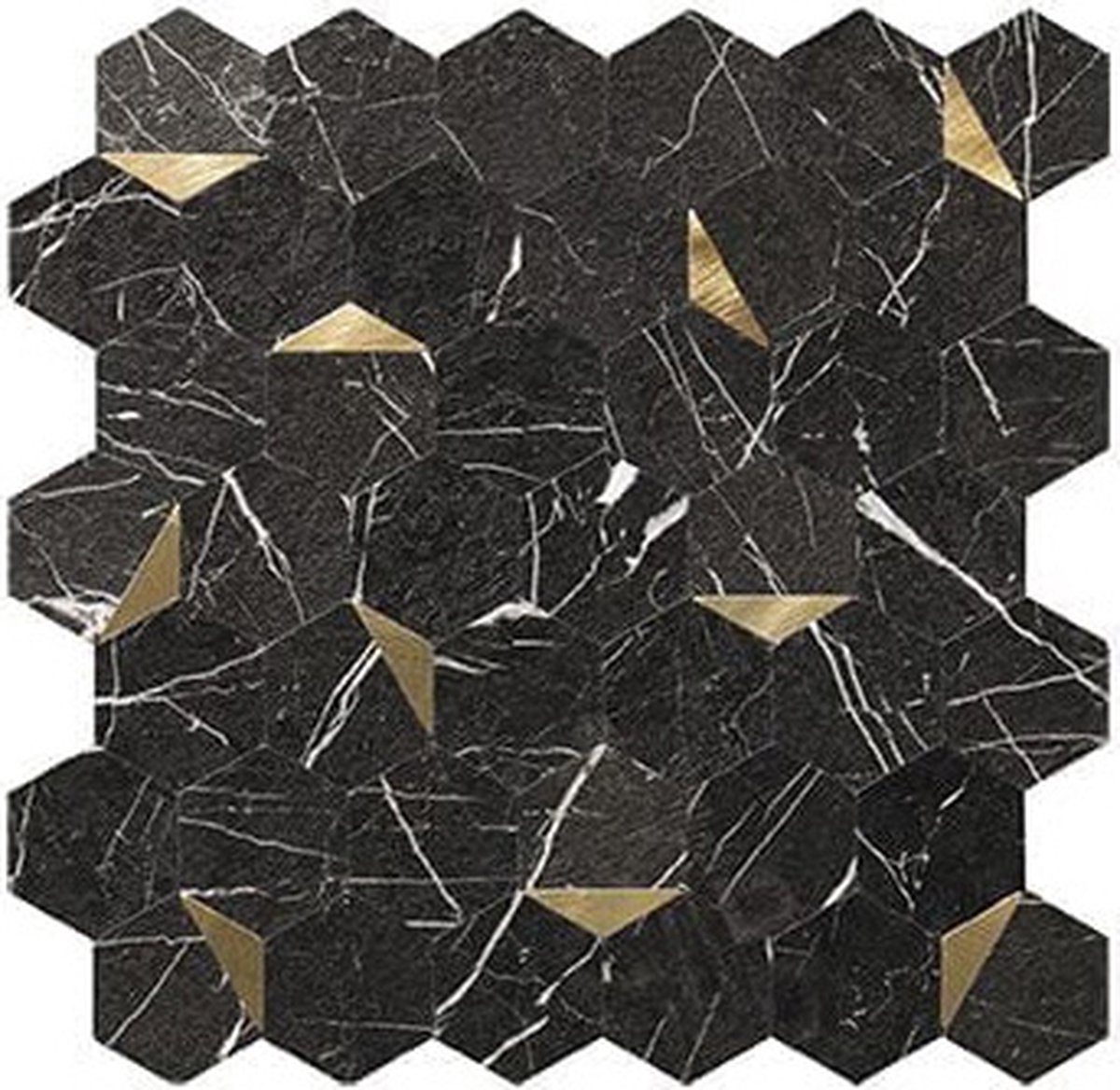 Zelfklevende Mozaïek Steenstrip Hexagon Mat Zwart Wit Goud Marmer
