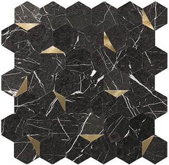 Zelfklevende Mozaïek tegels - Mat - Zwart Goud Marmer - plaktegels - wandtegels zelfklevend - 28,8x29,2cm