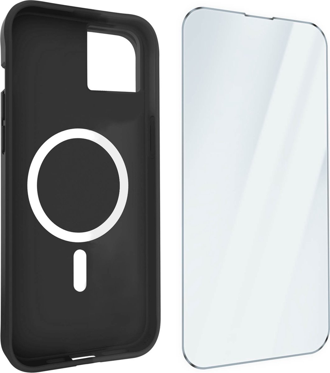 MagSafe iPhone 15 Case 9H Gehard Glas, Matte Case - Zwart