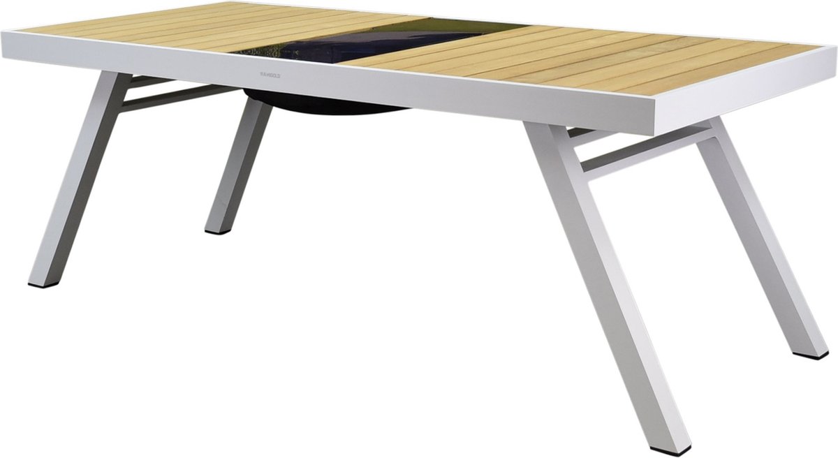 York dining tuintafel 200x90xH75 cm aluminium wit teak - glass top