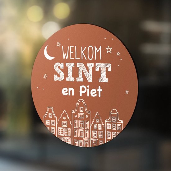 Label2x - Sticker Welkom Sint en Piet Huisjes - Raamsticker - Sinterklaas 60 cm Roest - Sinterklaas decoratie - Sinterklaas versiering
