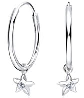 Joie|S - Boucles d'oreilles breloque étoile argentée - boucles d'oreilles créoles 16 mm - étoile de mer avec zircone