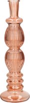 Kaarsen kandelaar Florence - zacht oranje glas - ribbel - D9 x H28 cm
