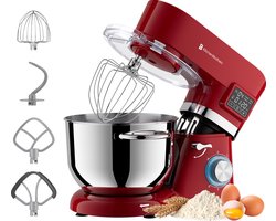 KitchenBrothers Keukenrobot - Keukenmachine - Touch Display en Timer - BPA-vrij - 6,2L - Keukenmixer - 1400W - Rood
