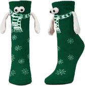 Schattige sokken met magnetische handjes - Groen met bolle ogen, sjaal en sneeuwvlokken - Sokken Dames/Heren/Kinderen maat 35-43