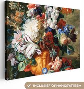 Canvas - Schilderij Kunst - Oude meesters - Boeket bloemen in een urn - 120x90 cm - Wanddecoratie - Woonkamer