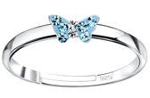 Joy|S - Zilveren vlinder ring - verstelbaar - kristal blauw - voor kinderen