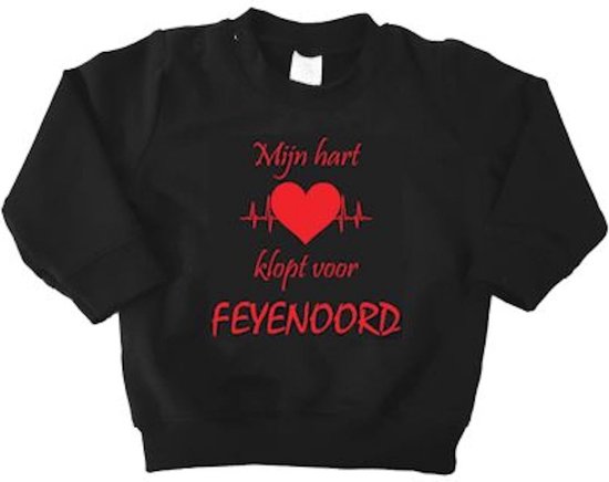 Mooie Baby Trui Sweater "Mijn hart klopt voor FEYENOORD" Rotterdam Zwart/rood Met Lange Mouwen Warm Maat 74 Unisex
