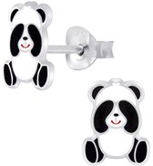 Joy|S - Zilveren Panda oorbellen - 6 x 8 mm - zwart wit