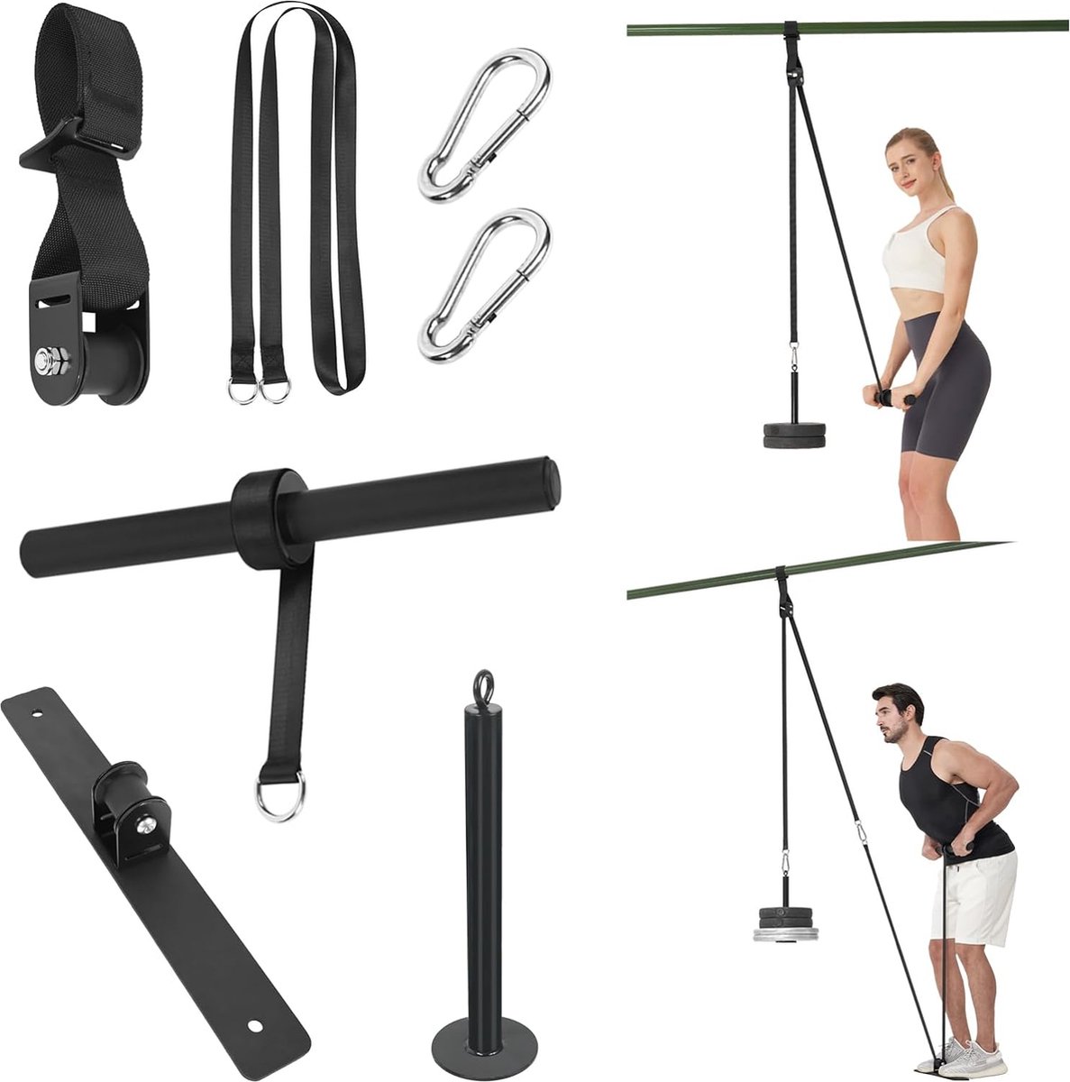 Kabeltrek Fitness DIY Kabel Lat Pull Fitness Triceps Rugtrainingsapparaat Kabelkatrolsysteem Lat Pull Machine Armkrachttraining Thuisgymnastiek Trainingsapparatuur (Straight Bar)