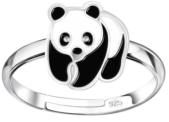 Joy|S - Zilveren Panda ring - verstelbaar - pandabeer - voor kinderen