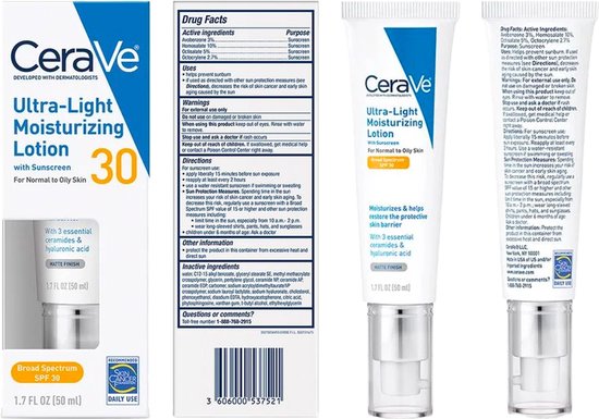 CeraVe hydraterende crème with SPF 30 Licht-Gewicht - Zonnebrandcrème - Gezichtscrème