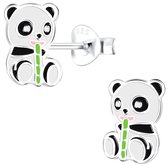 Joy|S - Zilveren Panda oorbellen - 7 x 9 mm - bamboe