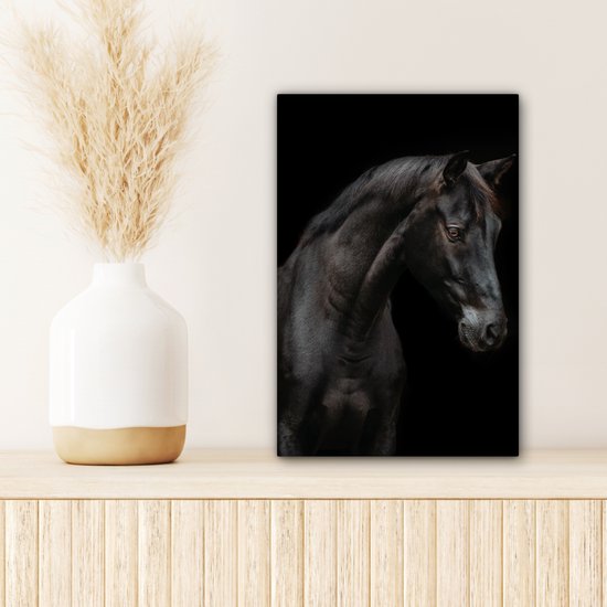 Tableau sur toile Cheval - Animaux - Zwart - Portrait - 20x30 cm - Décoration murale