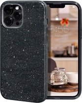 Telefoonhoesje Siliconen - Geschikt Voor iPhone 15 - Shock Proof Case - Met paarse glitter - Zwart