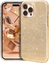 Telefoonhoesje Siliconen - Geschikt Voor iPhone 15 - Shock Proof Case - Met paarse glitter - Goud