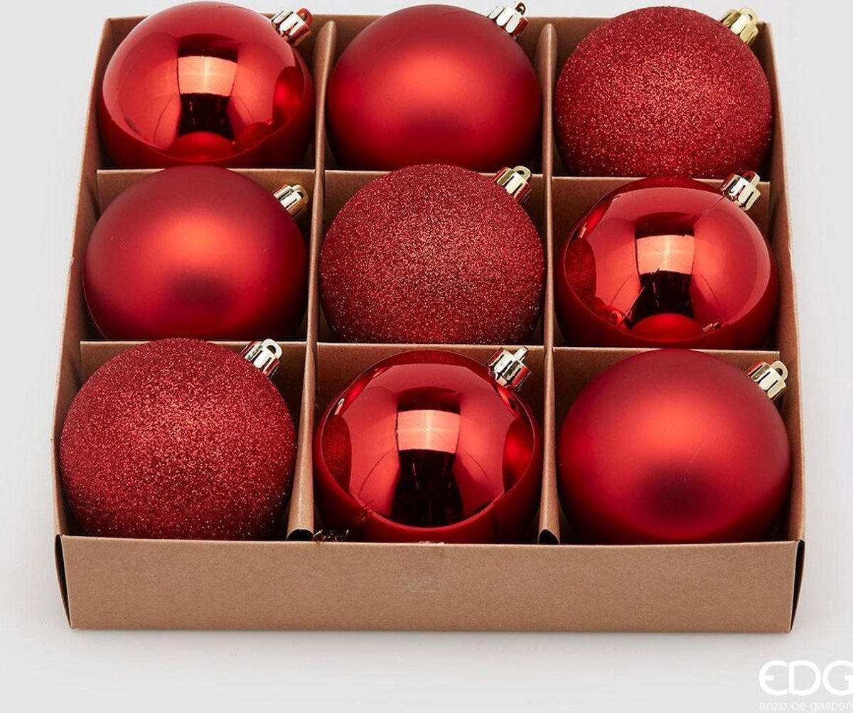EDG - Enzo De Gasperi Rode kerstballen (3 soorten) PVC D8 - set van 9st